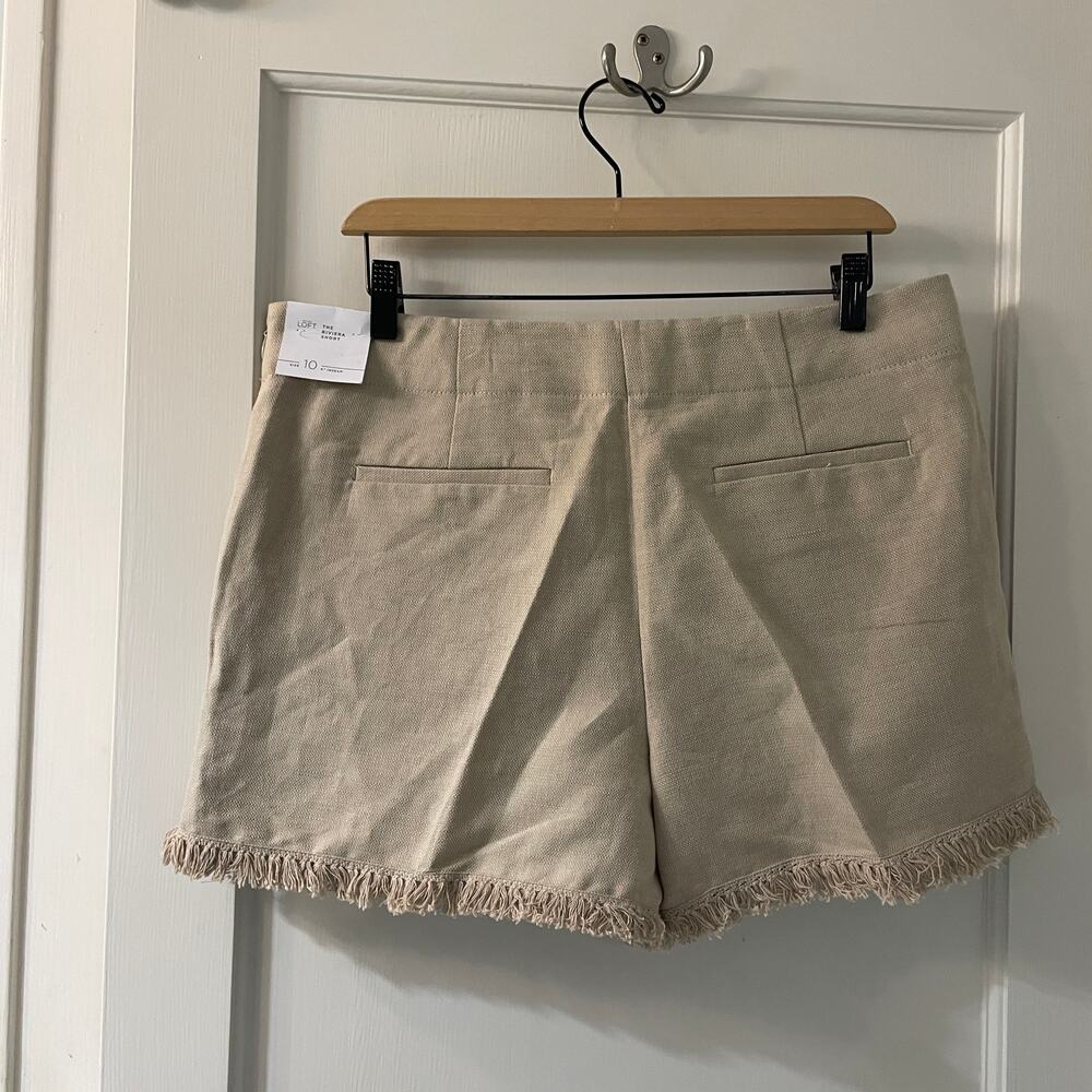Ann Taylor Loft The Riviera Short Tan Fringe Hem Sizes 12 Linen/Cotton NWT - Picture 4 of 7